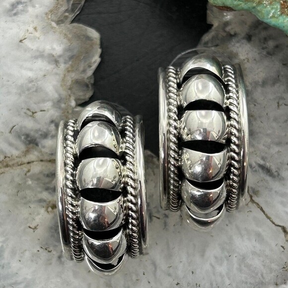 Priscilla Apache Native American Sterling Half-Moon Post Earrings For Women - Picture 6 of 10